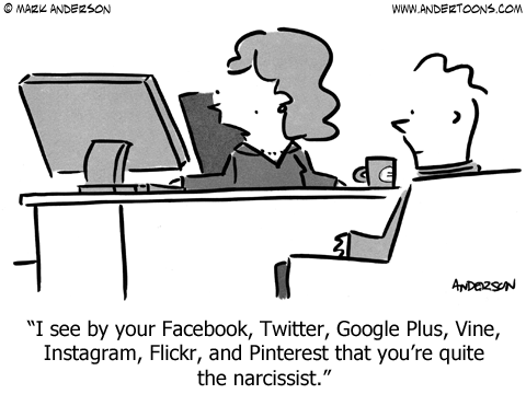 Social media narcissist psychology cartoon.