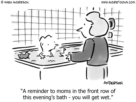 Mother giving son a bath.