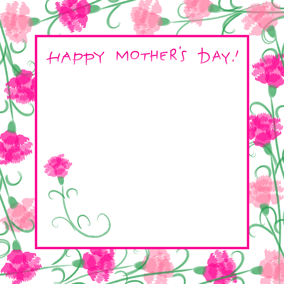 Pink framed carnation card for Mother's Day.