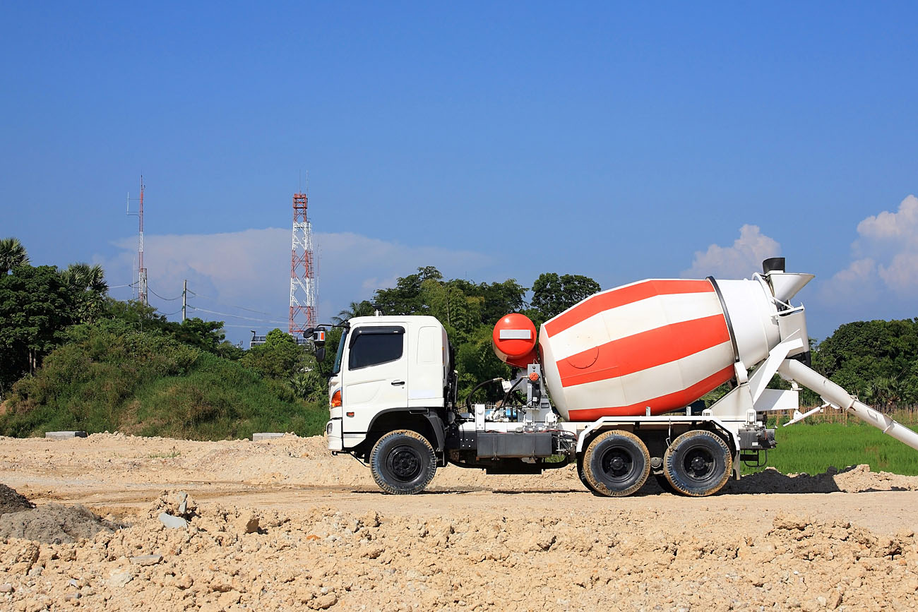 Heavy concrete truck on construction