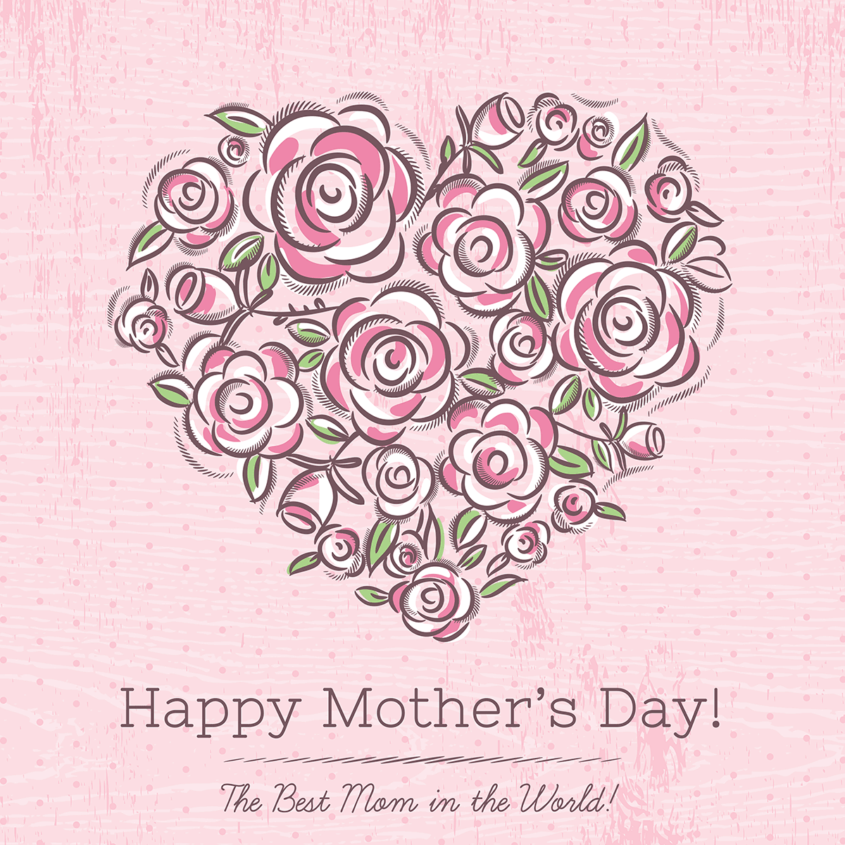Pink Mother's Day card with flowers in the shape of a heart.