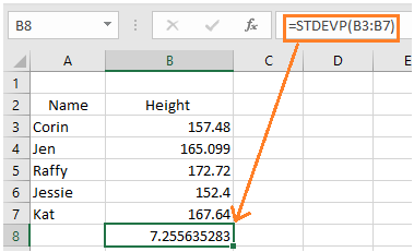 Standard deviation stdevp