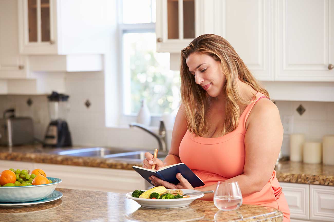Overweight Woman Filling Out a Food Journal.